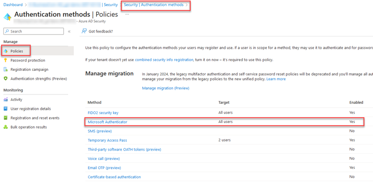 Screenshot eines Sicherheitssystems, das die Einstellungen für die Nummernübereinstimmung im Azure Portal zeigt.