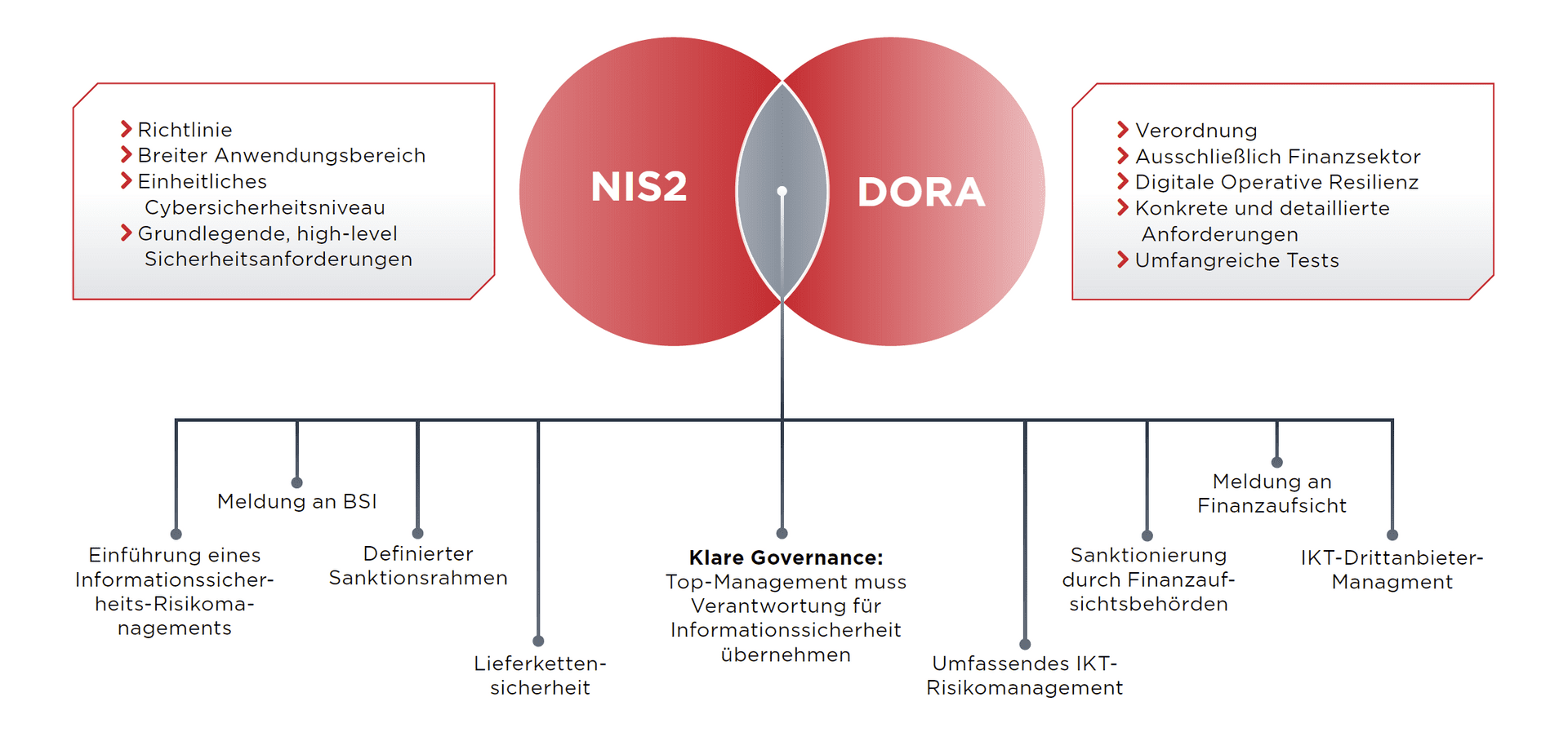 Viele Regularien, viele Gemeinsamkeiten – hier am Beispiel von NIS2 und DORA.