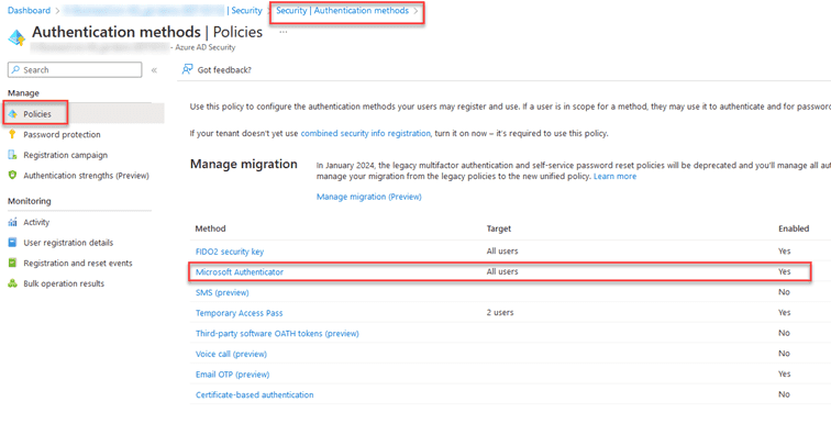 Screenshot eines Sicherheitssystems, das die Einstellungen für die Nummernübereinstimmung im Azure Portal zeigt.